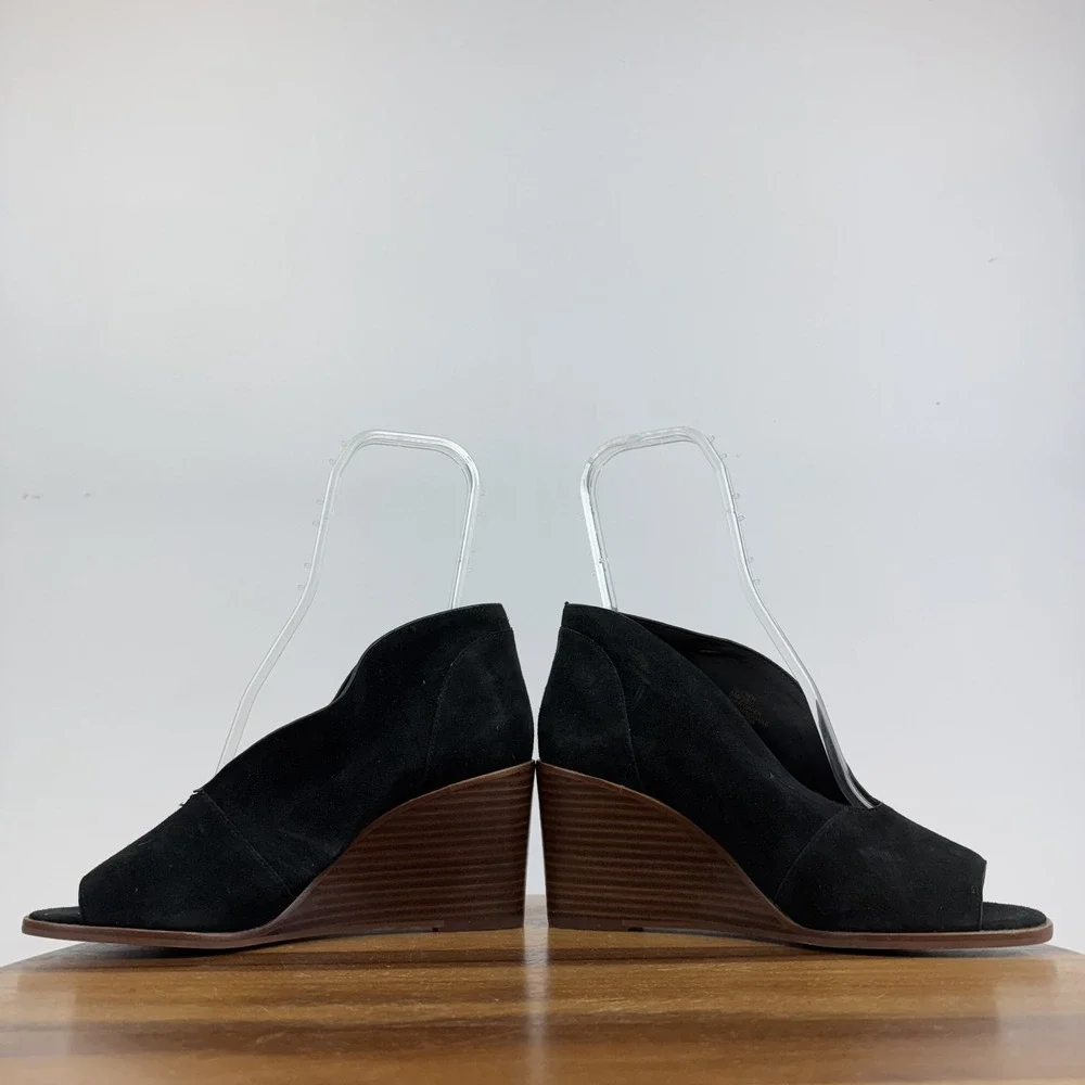 New Womens 1. State Eren Black Leather Peep Toe Slip On‎ Wedges Size 8 M NWOB